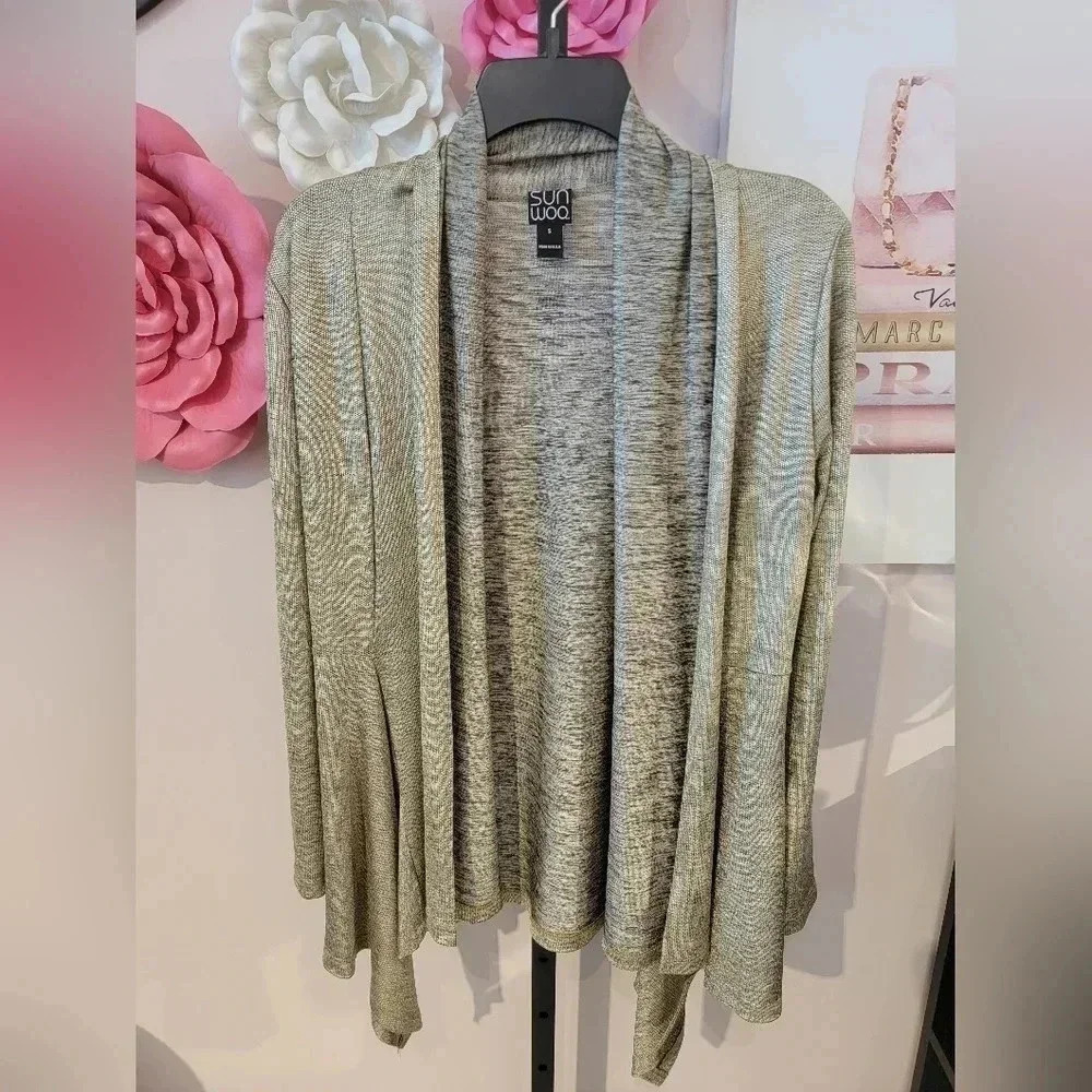 Clara Sun Woo Gold Shimmer Open Cardigan